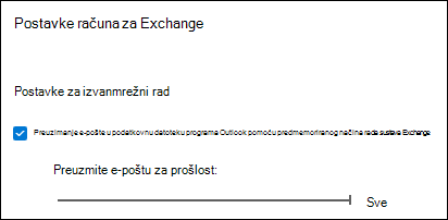 Pomaknite klizač na Sve da biste preuzeli svu e-poštu programa Outlook prilikom izvoza e-pošte