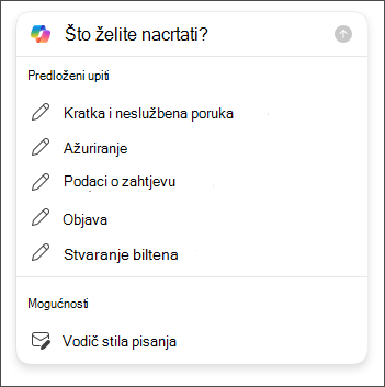 Mogućnosti duljine i tona za odabir prilikom skiciranja poruka e-pošte u programu Outlook uz Copilot