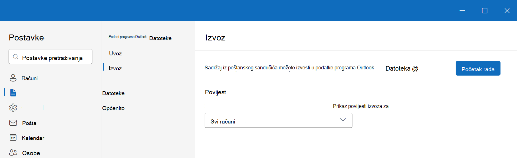Izvoz .pst datoteka u novom programu Outlook za Windows