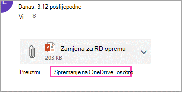 Veza na preuzimanje za spremanje privitka na OneDrive.
