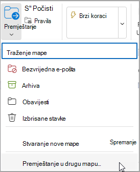 Odaberite Premjesti pa odaberite mapu u koju želite premjestiti poruku.