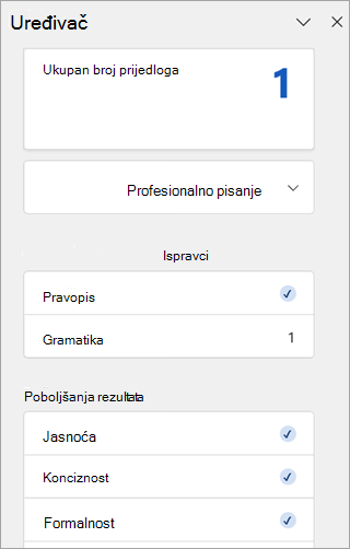 Snimka zaslona okna Uređivača u programu Outlook