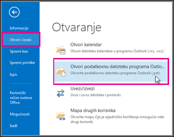 Otvori podatkovnu datoteku programa Outlook