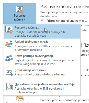 Kliknite Postavke > računa za datoteku > Postavke računa