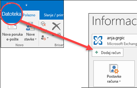 Odaberite mogućnost Datoteka, a zatim Dodaj račun.