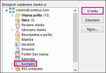 Premještanje kontakta u mapu Kontakti