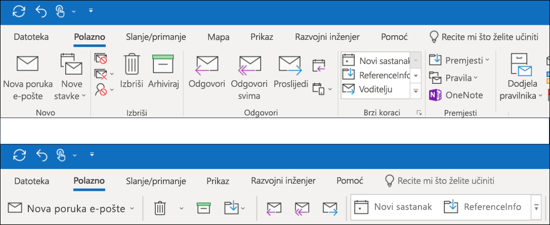 Sada možete odabrati jedno od dvaju različitih okruženja vrpce u programu Outlook.