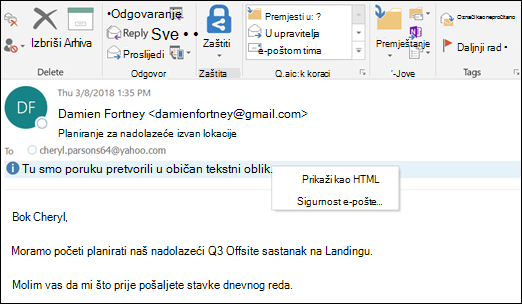 Kliknite informativnu traku da bi se prikazao u obliku HTML.