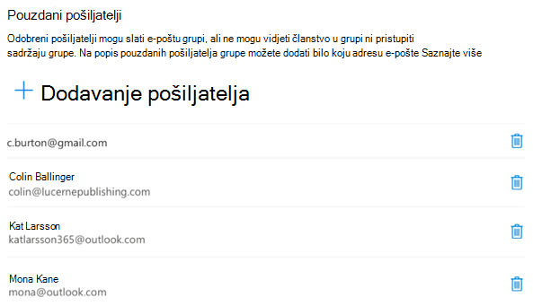 Pošiljatelje možete dodati ili ukloniti kad god poželite.