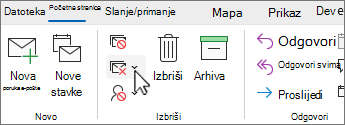 Čišćenje razgovora strelica prema dolje odabrana na klasičnoj vrpci