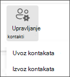 Odabir uvoza kontakata na izborniku Upravljanje