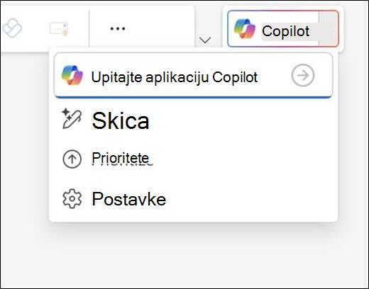 Izbornik Copilot u programu Outlook.