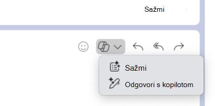 Padajući izbornik odabrane ikone rješenja Copilot na kojem se prikazuju mogućnosti Sažmi i Odgovori uz Copilot.