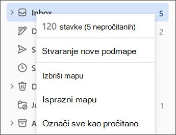 Snimka zaslona na kojoj se prikazuje izbornik kada desnom tipkom miša kliknete mapu