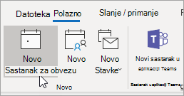 Snimka zaslona s gumbom Nova obveza