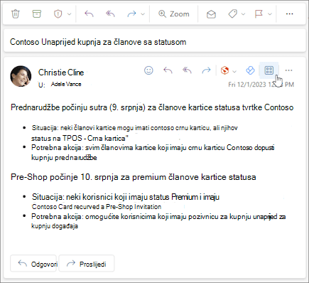 Ikona Aplikacije na akcijskoj traci poruke u programu Outlook na webu i u novom programu Outlook za Windows.