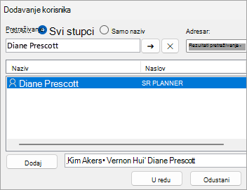 Snimka zaslona na kojoj se prikazuje dodavanje korisnika s kojima se zajednički koristi mapa