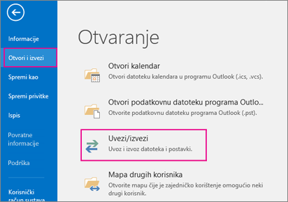 Odaberite Otvori & Izvoz, a zatim Uvoz/izvoz.