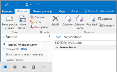 Slika koja prikazuje kako to izgleda kada imate račun za Outlook.com u Outlook 2016.