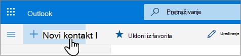 Snimka zaslona s gumbom Novi kontakt