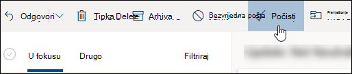 Snimka zaslona s gumbom Počisti