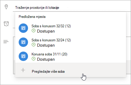 Snimka zaslona izbornika Predložena mjesta