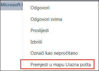 Premještanje u mapu Ulazna pošta