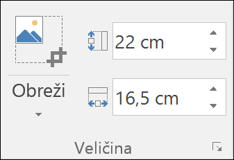 Snimka zaslona koja prikazuje postavke visine i širine