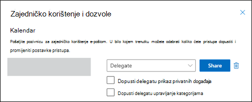 Prozor za zajedničko korištenje i dozvole za upravljanje kategorijama ovlaštenika