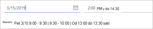 Snimka zaslona vremena kada je osoba koja je pozvana na sastanak dostupna