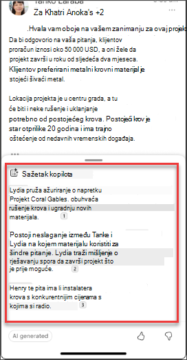 Sažetak e-pošte rješenja Copilot u sustavima iOS i Android
