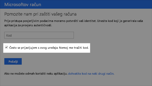 Snimka zaslona dijaloškog okvira o pouzdanom uređaju