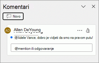 U oknu Komentari pokraj komentara prikazuje se plava točka.