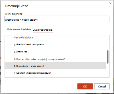 Dijaloški okvir Umetanje hiperveze
