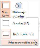 Mogućnost prilagođene veličine slajda na izborniku