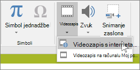 Gumb na vrpci za umetanje internetskog videozapisa u PowerPoint