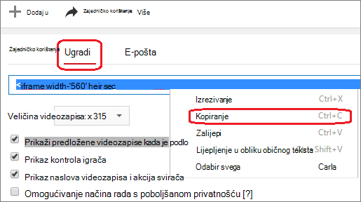 Kopirajte iFrame kod za ugradnju