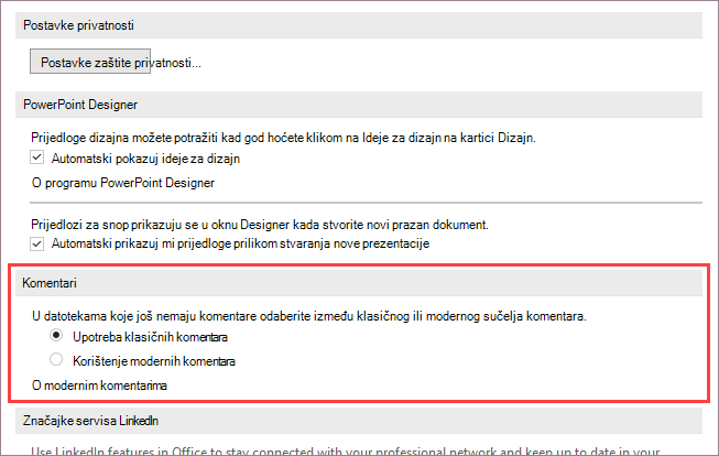 Mogućnosti za moderne komentare