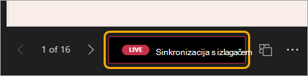 Snimka zaslona navigacije slajdom s istaknutim crvenim gumbom Sinkronizacija s izlagačem UŽIVO.