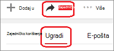 Kliknite Zajedničko korištenje pa Ugradi
