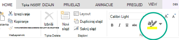 U web-aplikaciji PowerPoint Online gumb za isticanje teksta nalazi se na kartici Polazno na vrpci