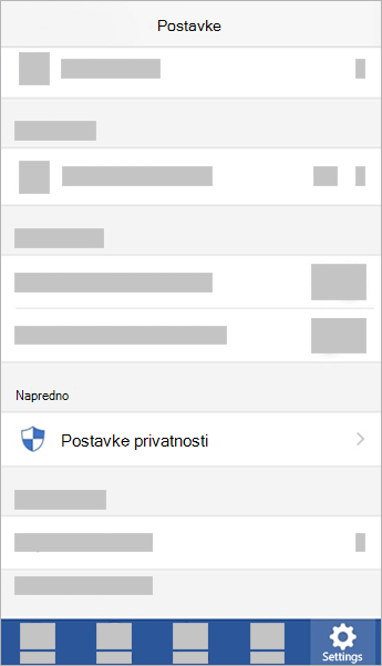 Snimka zaslona koja prikazuje mogućnost Postavke privatnosti u sustavu iOS