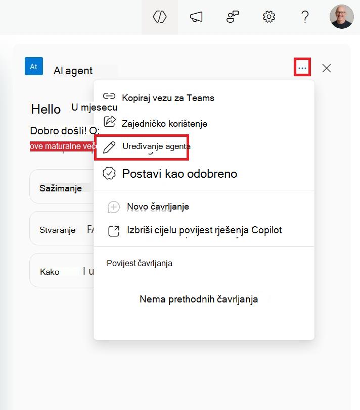Snimka zaslona izbornika za uređivanje agenta sustava SharePoint sa sporedne prikolice