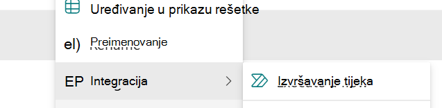 Odabrana stavka s mogućnošću pokretanja brzog koraka