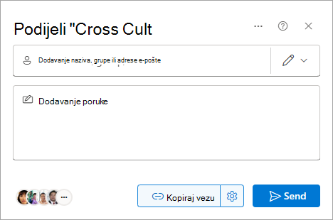 Dijaloški okvir Zajedničko korištenje u sustavu SharePoint.