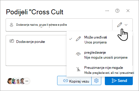 Dijaloški okvir Zajedničko korištenje s prikazanim mogućnostima za zajedničku datoteku.
