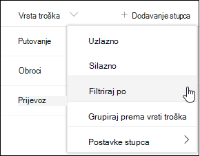 SharePoint Column Heading Filter By Menu Option