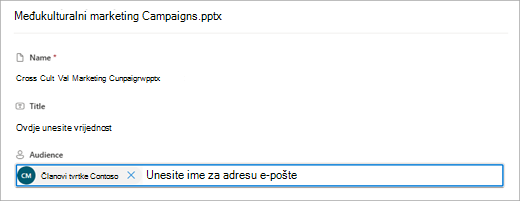 U odjeljak Ciljna skupina unesite do 50 ciljnih skupina.