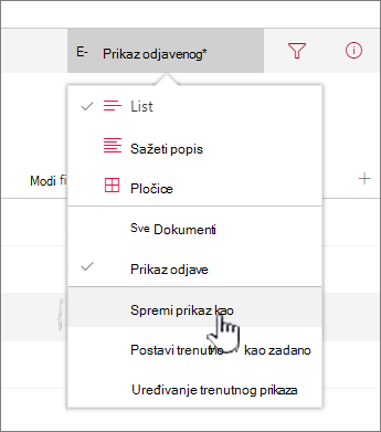 Kliknite Spremi kao da biste spremili ažurirani ili novi prikaz