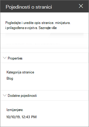 Page details pane with Page category of blog